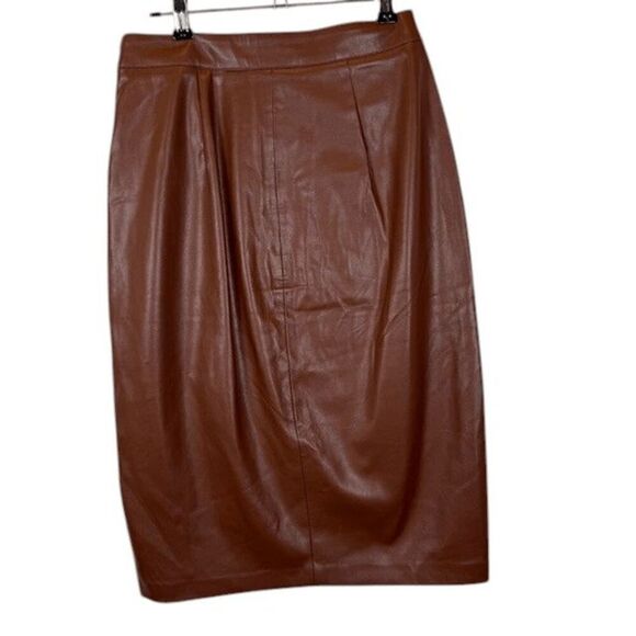 Jason Wu Faux Leather Pencil Skirt Cognac Brown Offset front slit Size XS - Picture 4 of 10